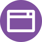 White window icon on purple circular background.
