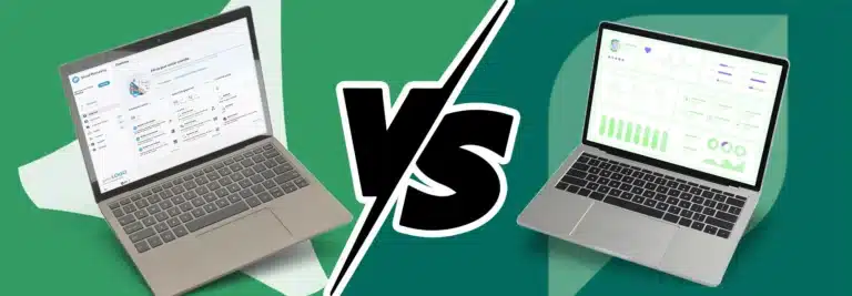 2 laptops comparing Vendasta Social Marketing to a competitor
