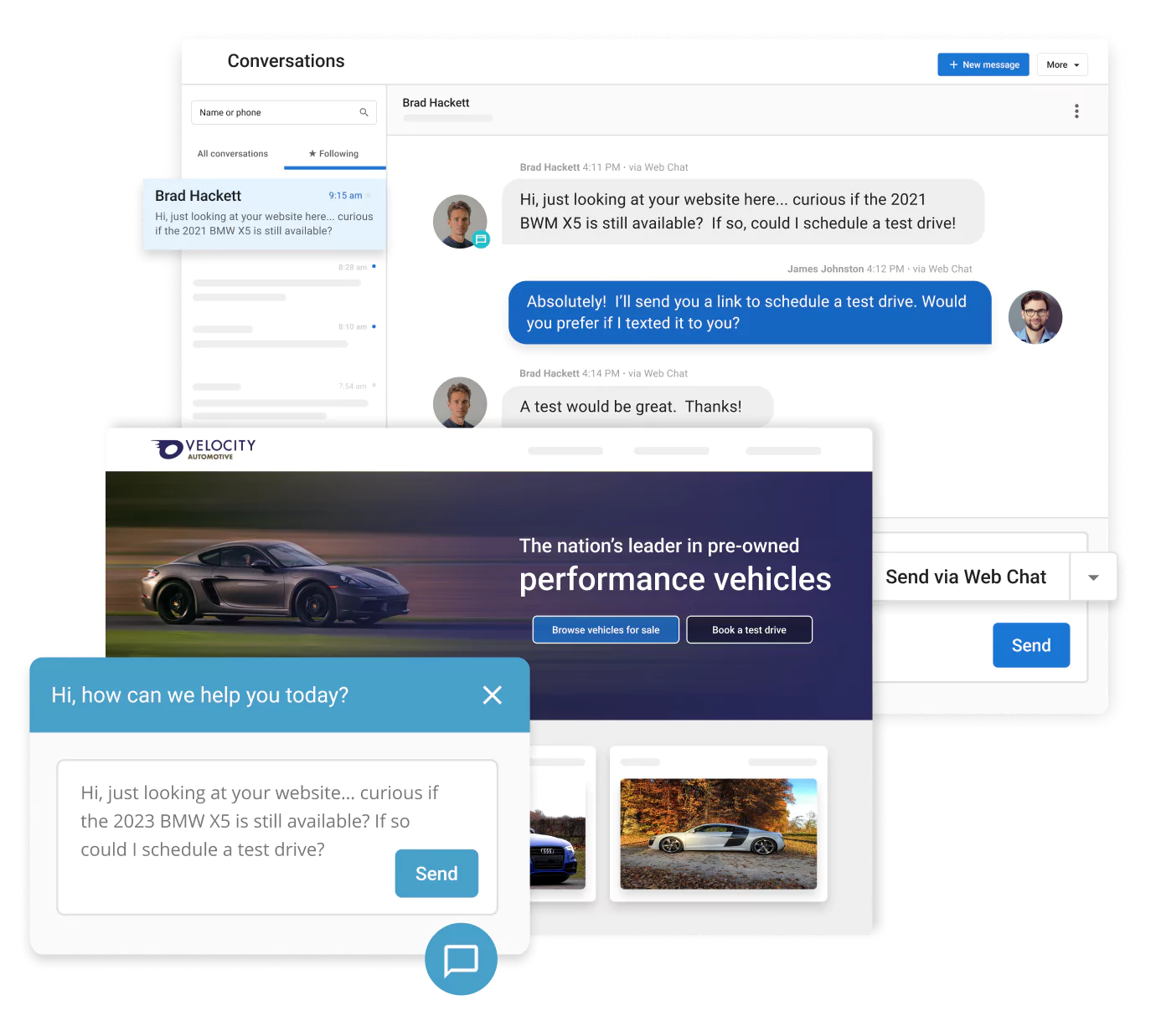 Web chat conversation about scheduling a test drive.