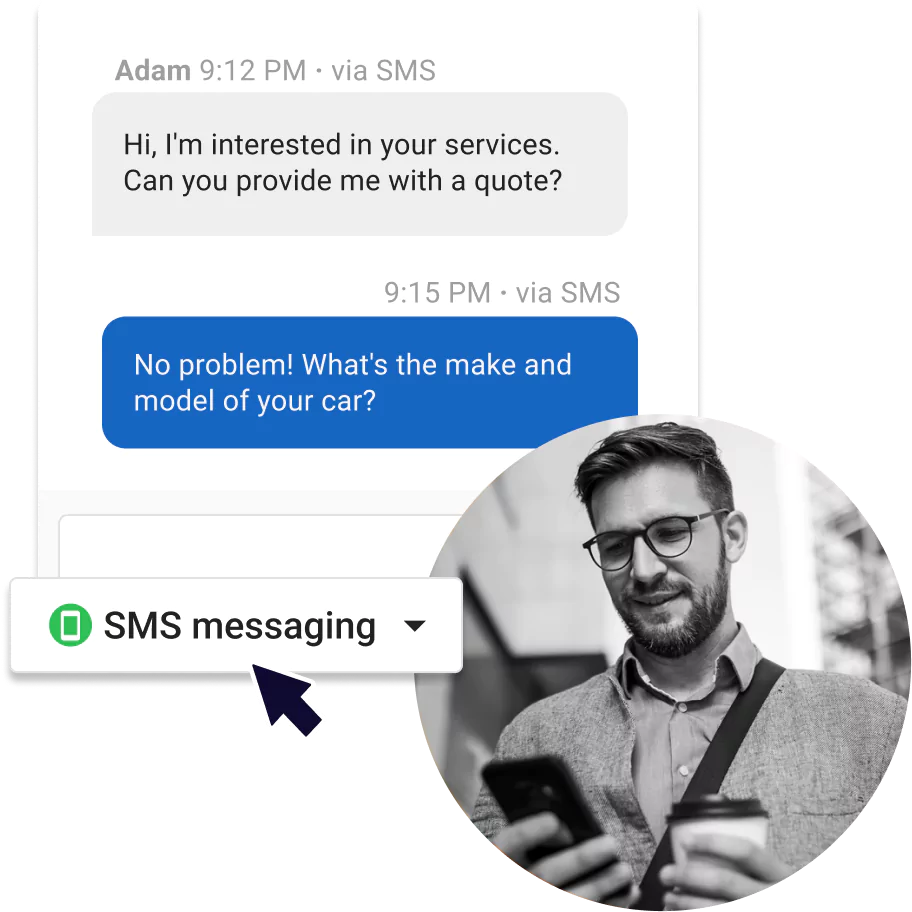 SMS conversation about a service quote for a car.