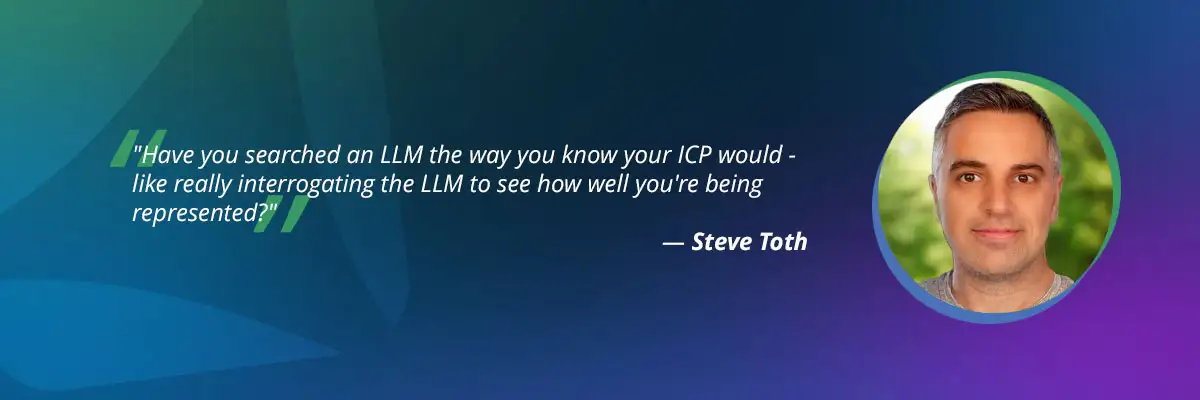 AI search optimization quote by Steve Toth: "Have you searched an LLM the way you know your ICP world?"