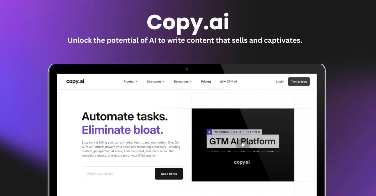 Copy.ai landing page layout