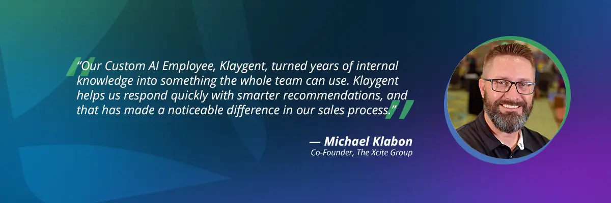 Custom AI Assistants in action: quote from partner Michael Klabon on using Vendasta's Custom AI Employee