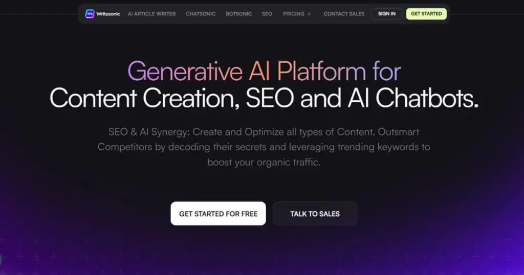 Writesonic homepage layout