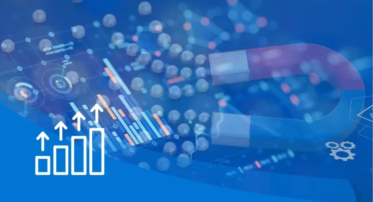 Conceptual graphic featuring a magnet attracting leads alongside growth charts for marketing agency scaling.