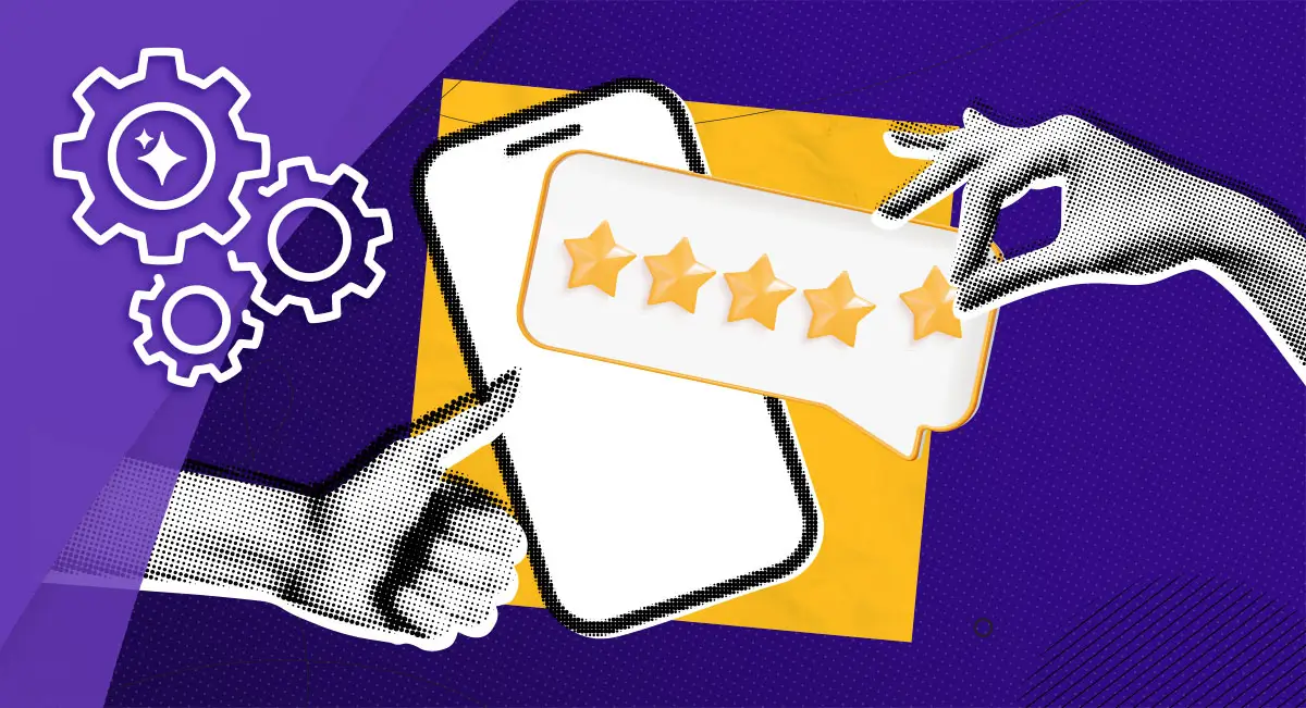 Review-Response-Automation–How-Consistent-Replies-Improve-Local-Visibility-and-Trust Conceptual illustration of automated star rating management on a smartphone to build local trust.
