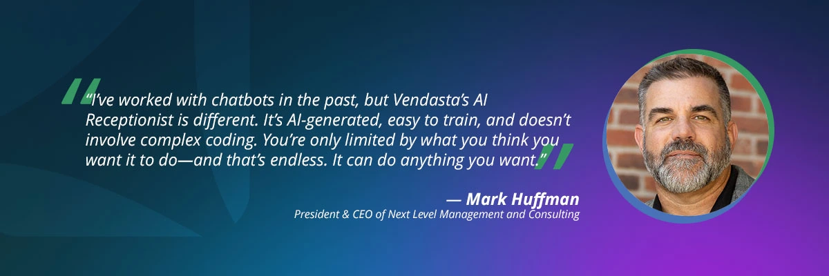 Quote from Mark Huffman on the ease of training an AI workforce for business consulting.