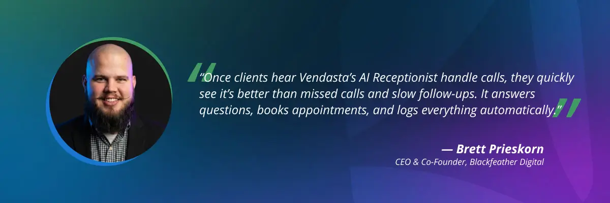 Brett Prieskorn discussing AI receptionist improving call handling and follow-ups