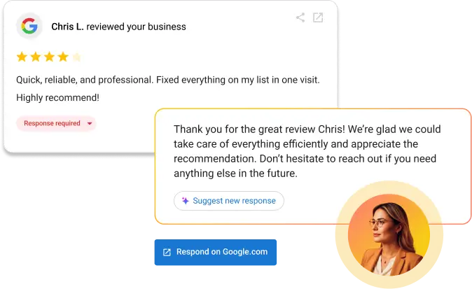AI reputation specialist generating an automated response to a positive Google customer review.