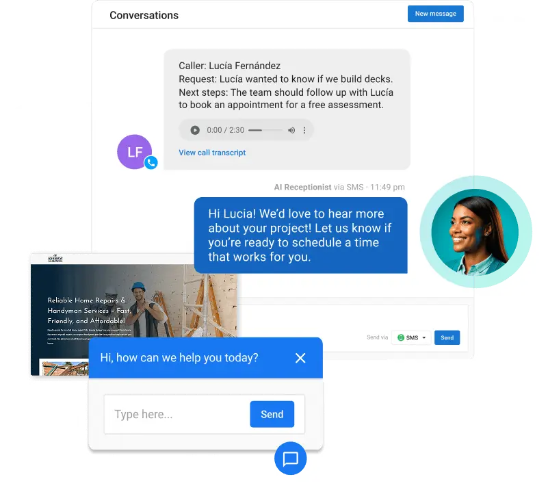 Phone call summary and transcript interface to highlight the deep intelligence of an AI agency vs chatbot.