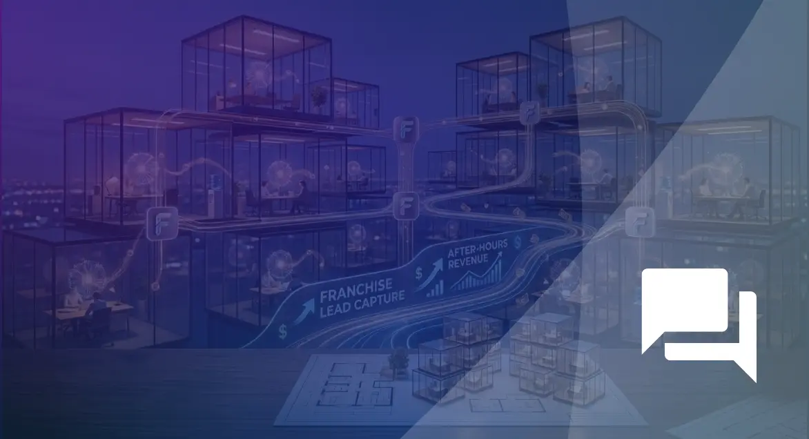 automated text messaging for franchise leads Illustrated franchise network with multiple locations connected by an automated lead capture pipeline, showing franchise lead capture and after-hours revenue growth powered by automated text messaging.