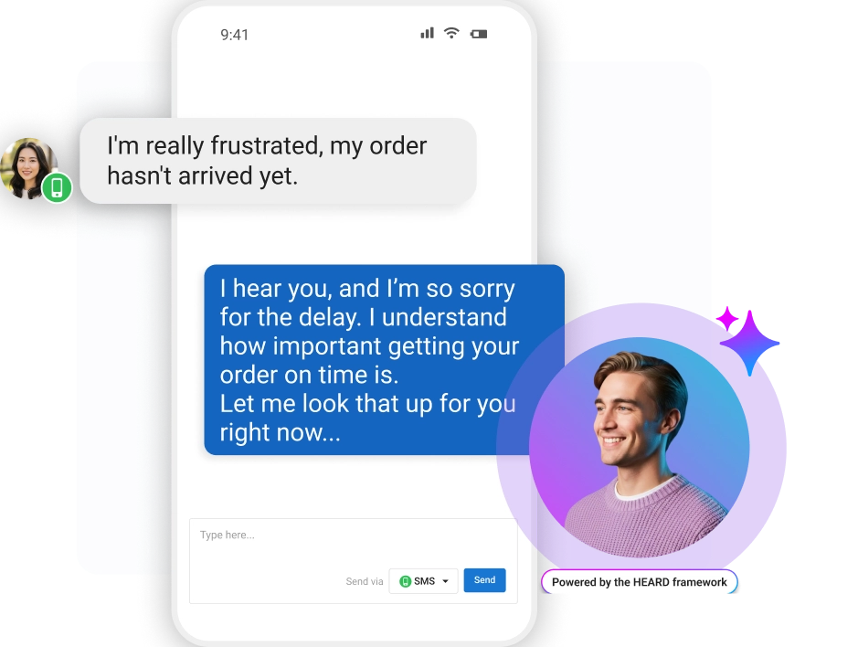 AI support agent responding to customer concerns, improving experience with franchise marketing tools.