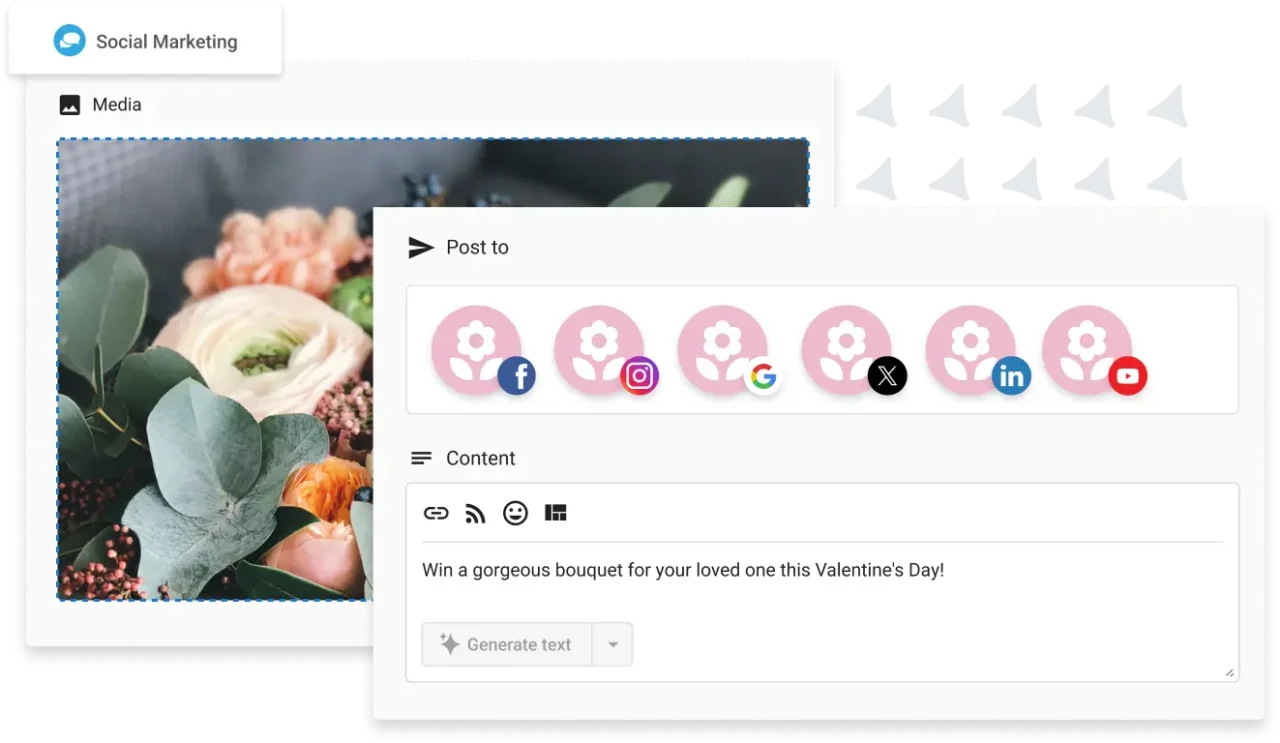 Social media scheduling and integrations supporting campaigns through franchise marketing tools.