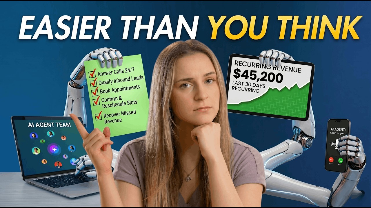 How Agencies Actually Make Money With AI (And You Can Too) Watch & Learn thumbnail titled Easier Than You Think showing AI agents handling calls, qualifying leads, and driving recurring agency revenue.
