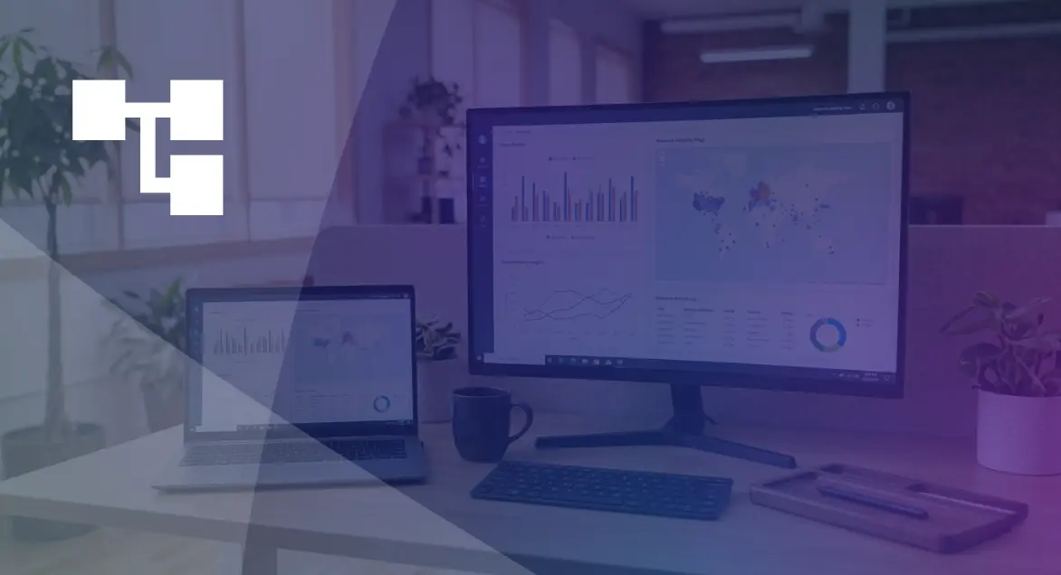 digital tools for franchise management Desktop and laptop screens displaying franchise management analytics dashboards with network performance charts and location data
