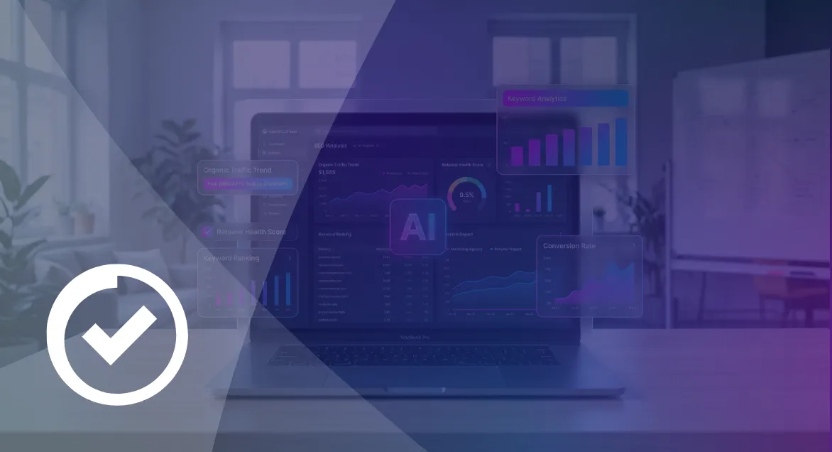 AI Search Optimization Strategies for Marketing Agencies Eli Schwartz on What’s Actually Killing Your Retainers Marketing agency dashboard tracking organic traffic, keyword rankings, and retainer health for AI search optimization.