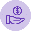 Hand holding a dollar coin icon.