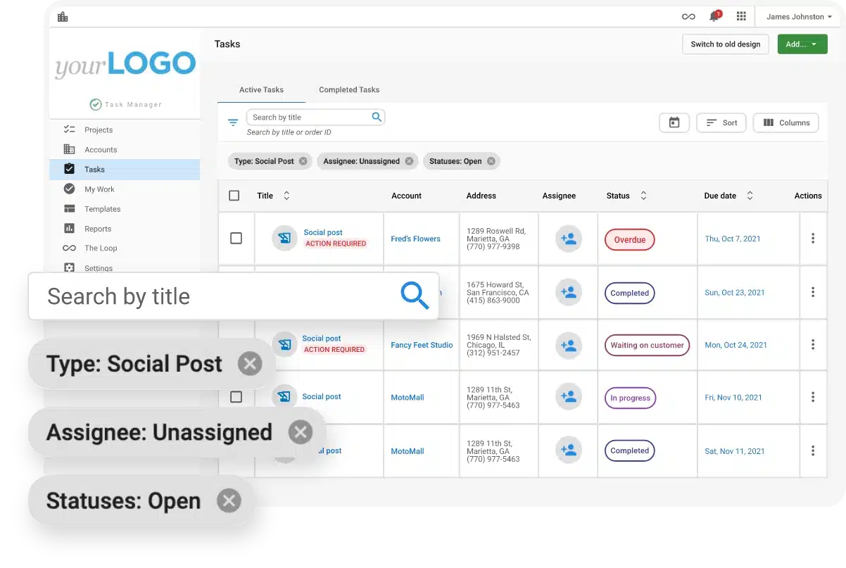View of Task Manager, project management