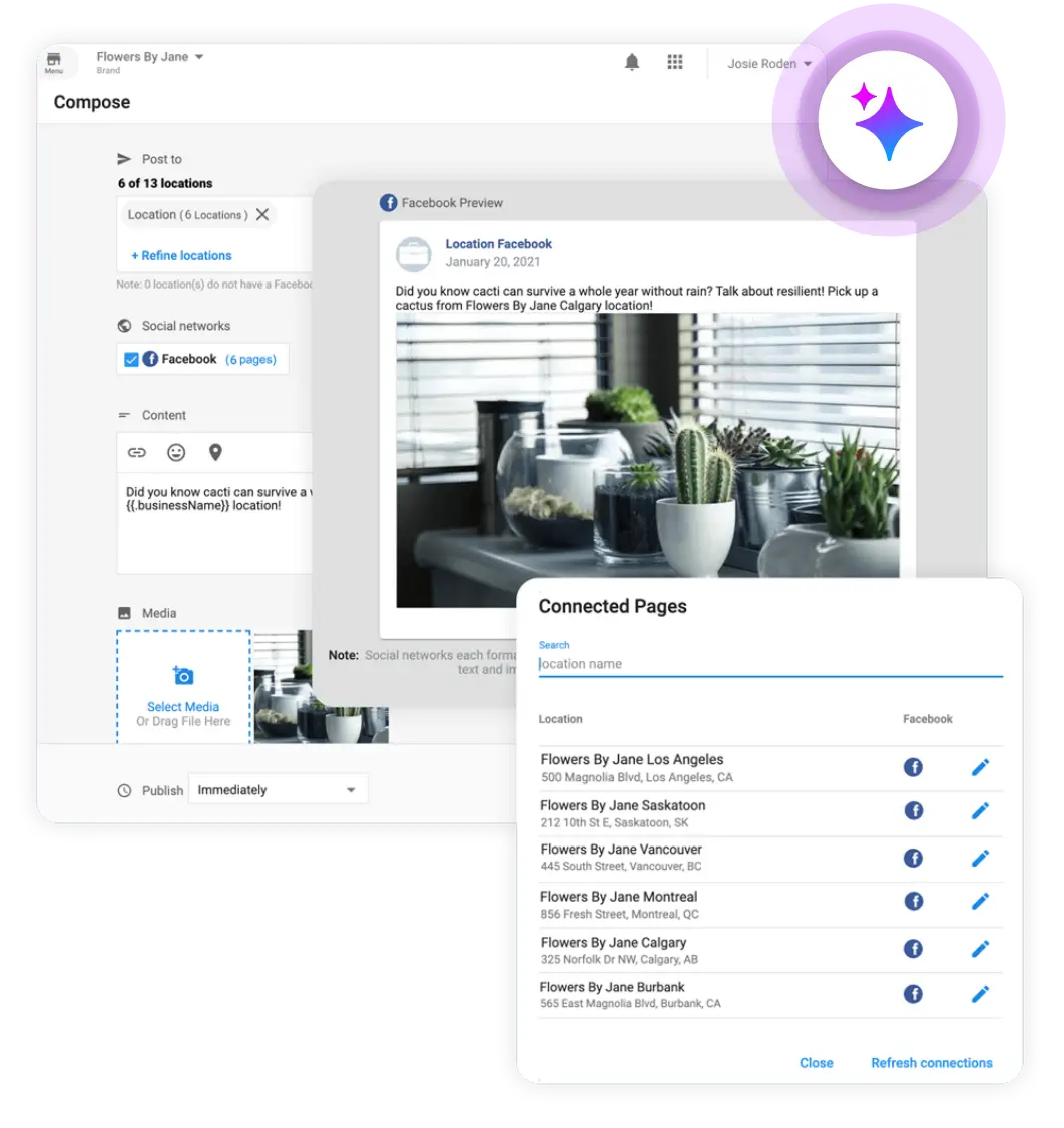 Multi-location social media posting to multiple locations at once