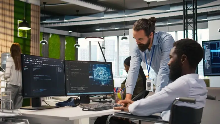 Software developers working in office