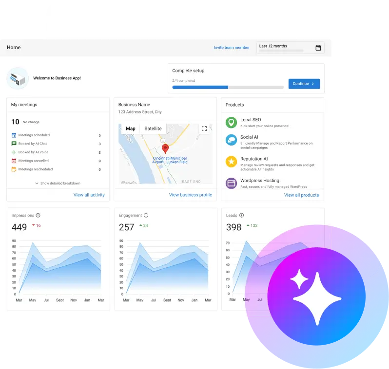 Vendasta's all-in-one small business software platform shown in the Business App dashboard