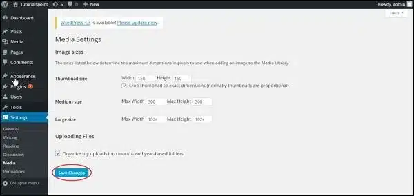 Mock WordPress dashboard displaying Media Settings