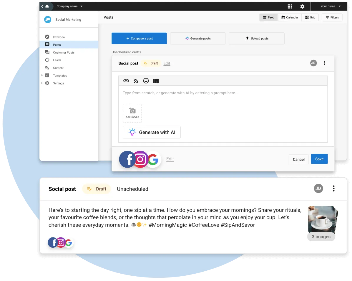 Generative AI marketing: social media manager