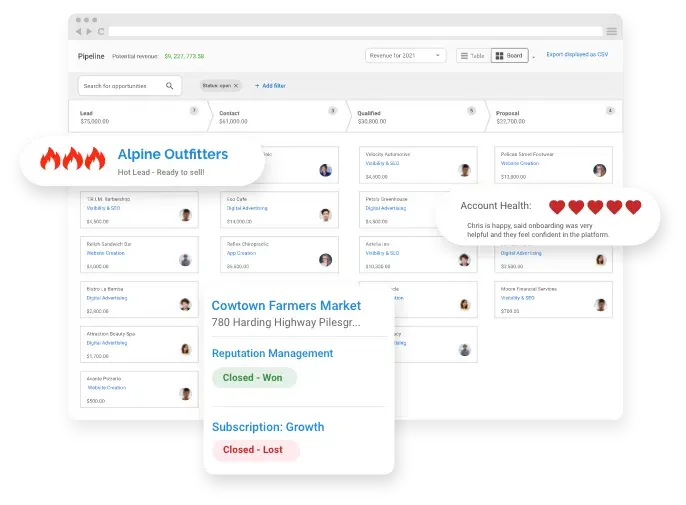 white-label-crm: crm dashboard, vendasta